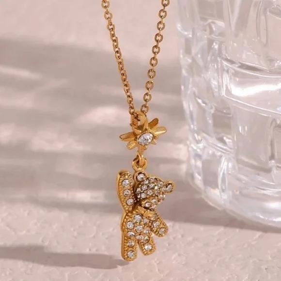 NEW TEDDY BEAR 18K GOLD DIAMOND PENDANT NECKLACE - Picture 6 of 6